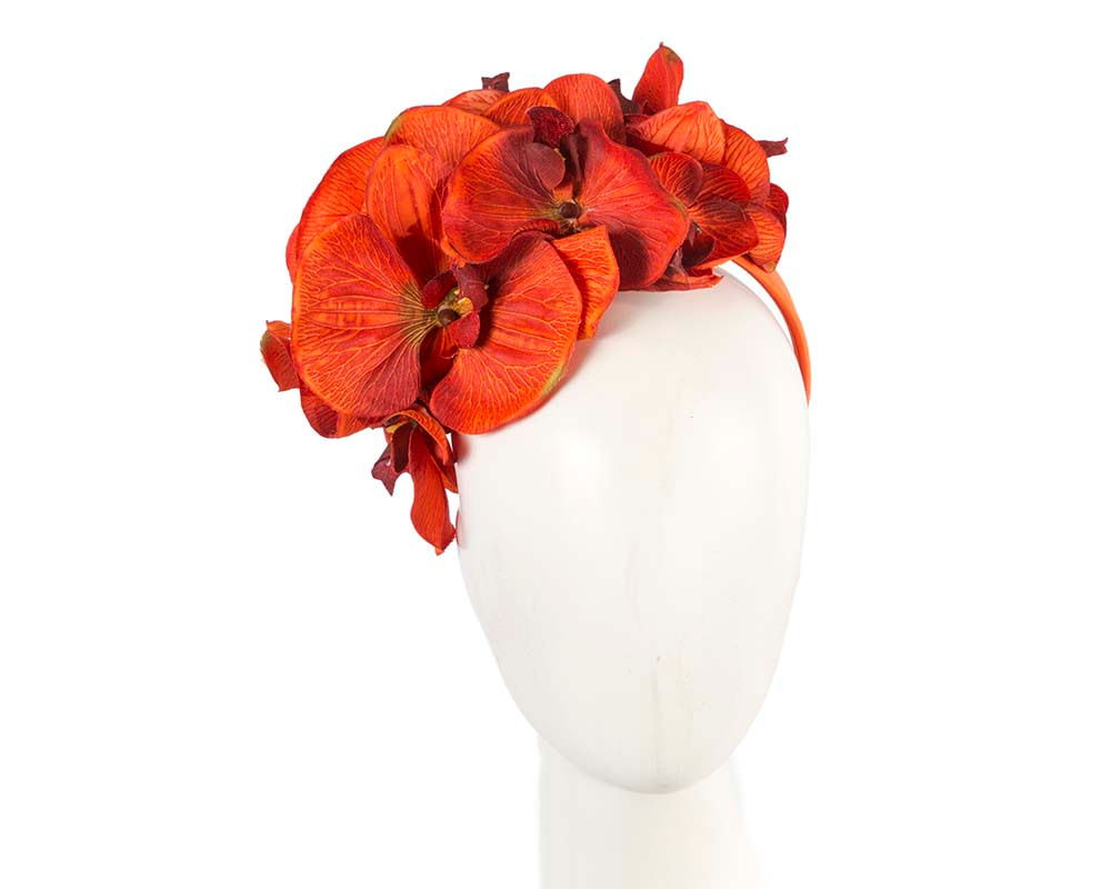 Bespoke burnt orange orchid flower headband by Fillies Collection - Hats From OZ