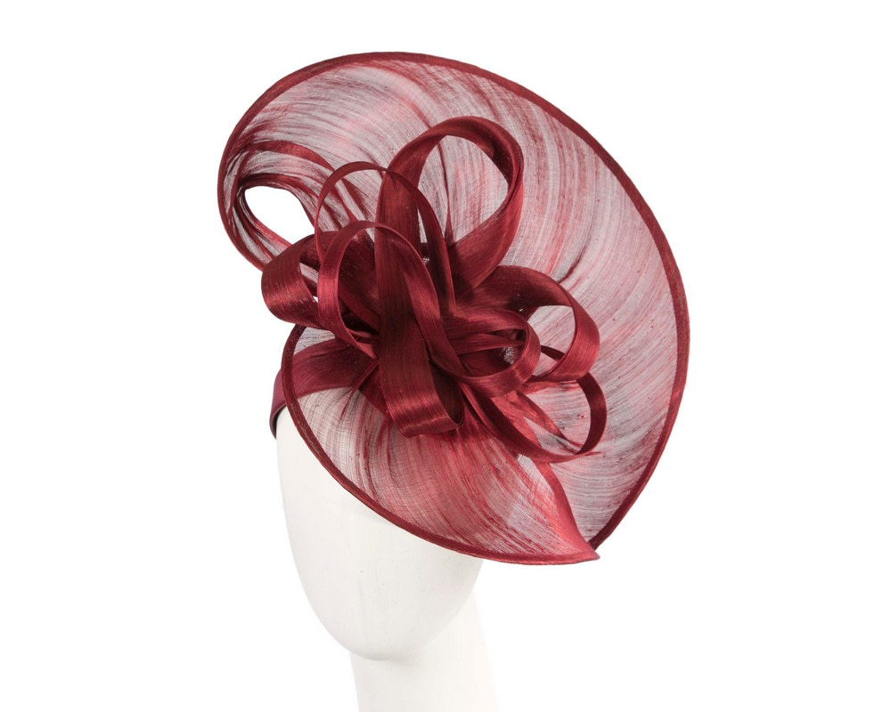 Large burgundy wine silk abaca heart fascinator - Hats From OZ