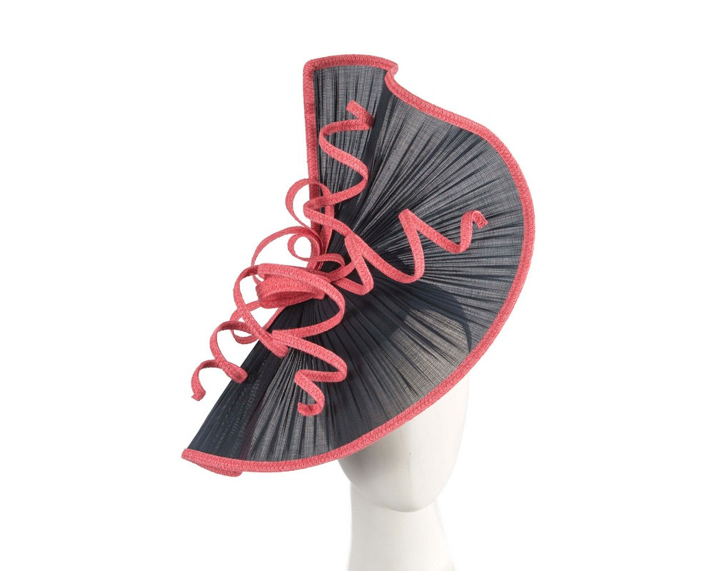 Large navy & coral jinsin racing fascinator by Fillies Collection - Hats From OZ