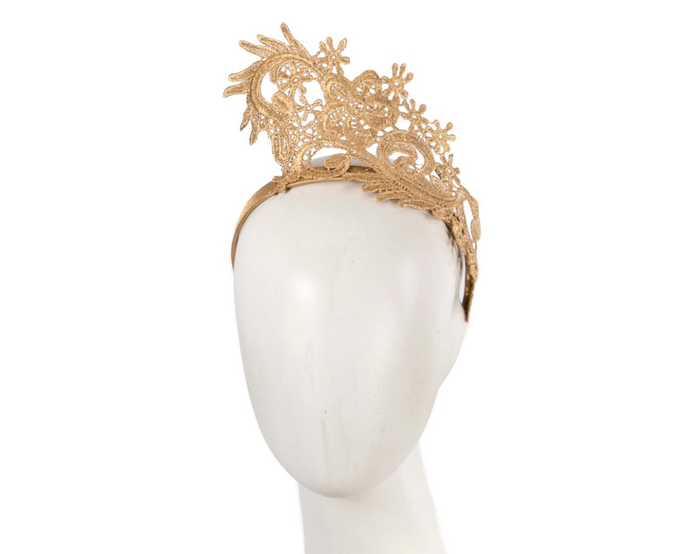 Gold lace crown racing fascinator by Max Alexander - Hats From OZ