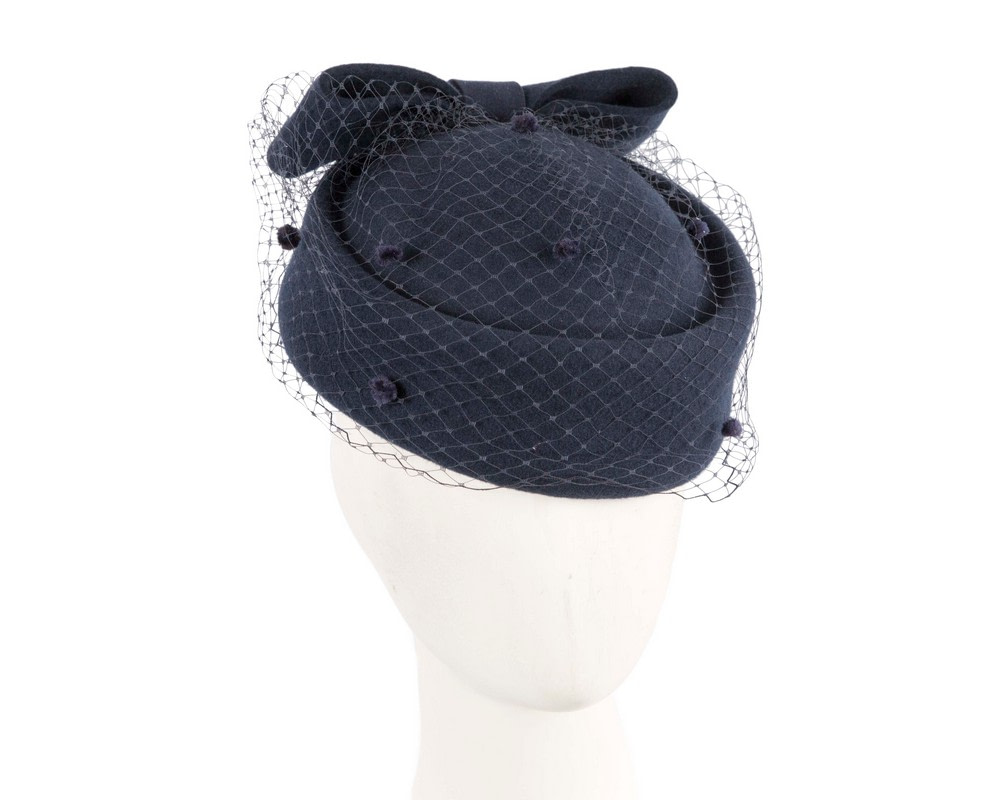 Navy felt pillbox hat with face veil by Max Alexander - Hats From OZ