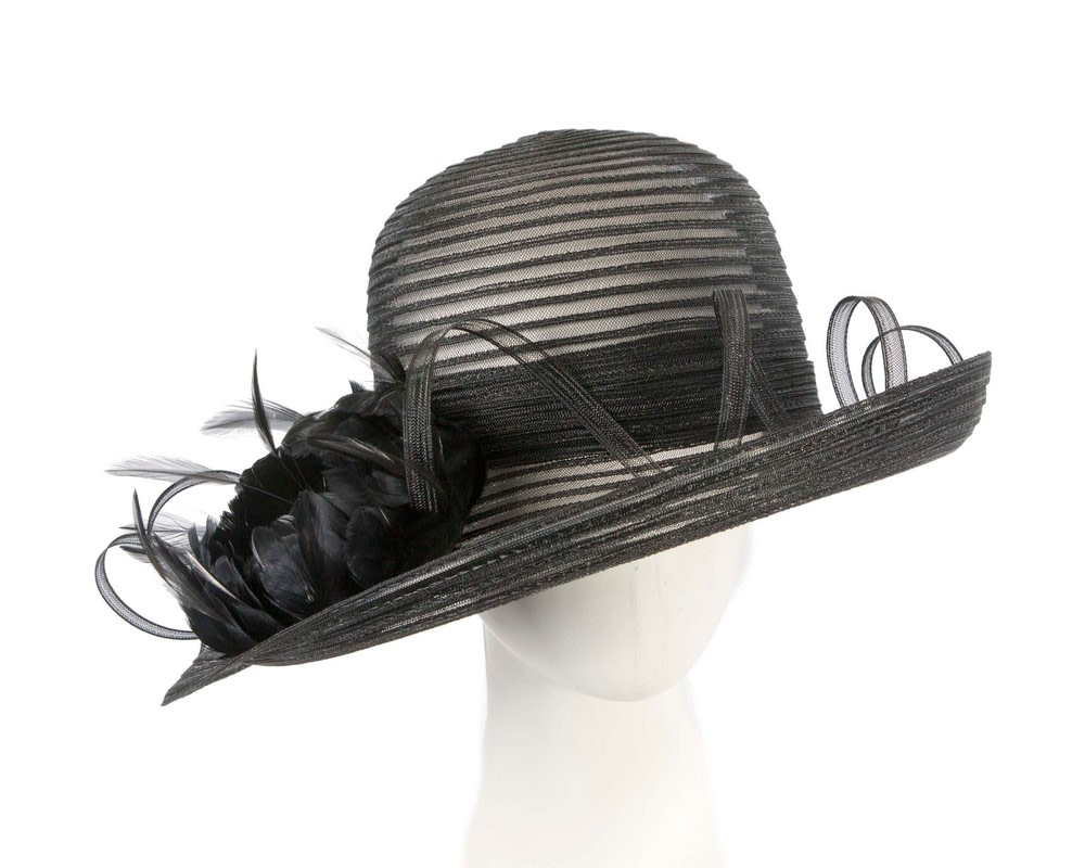 Black hat with feather flower - Hats From OZ