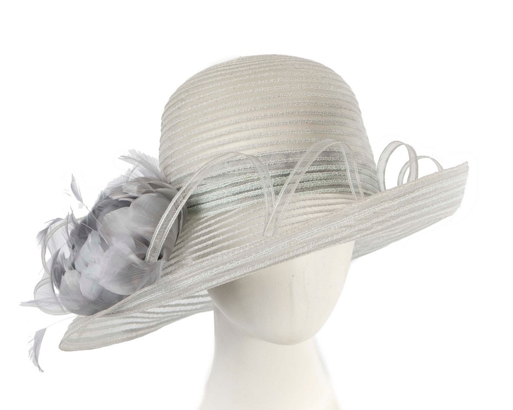 Silver hat with feather flower - Hats From OZ