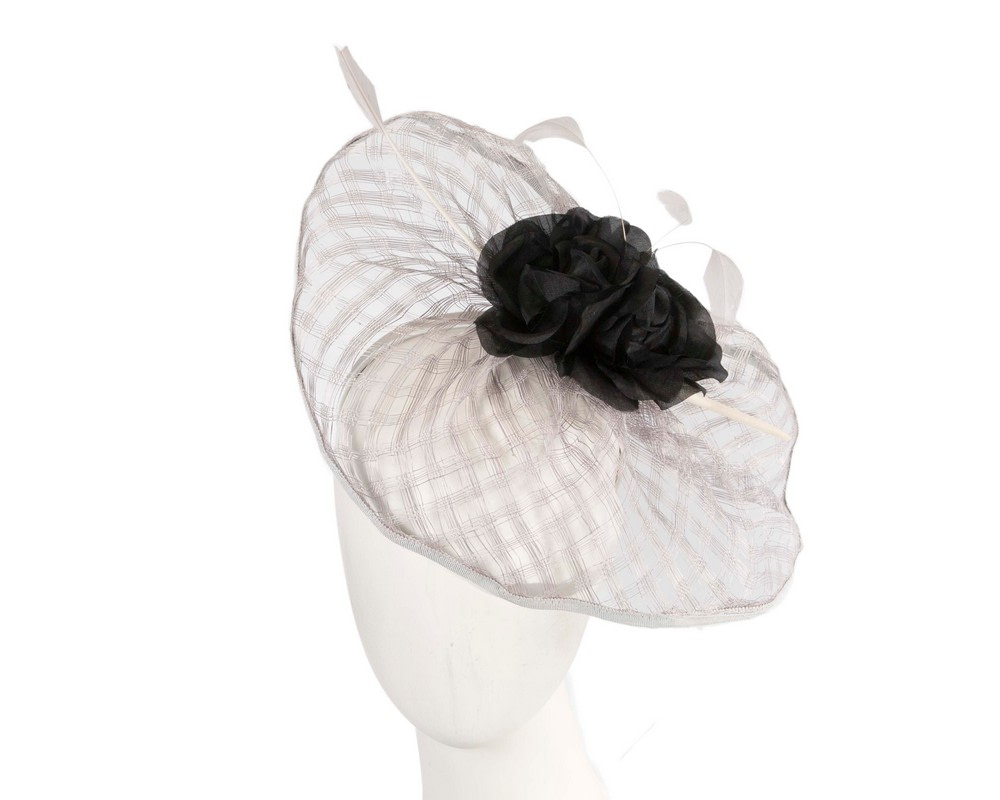 Large silver and black fascinator - Hats From OZ