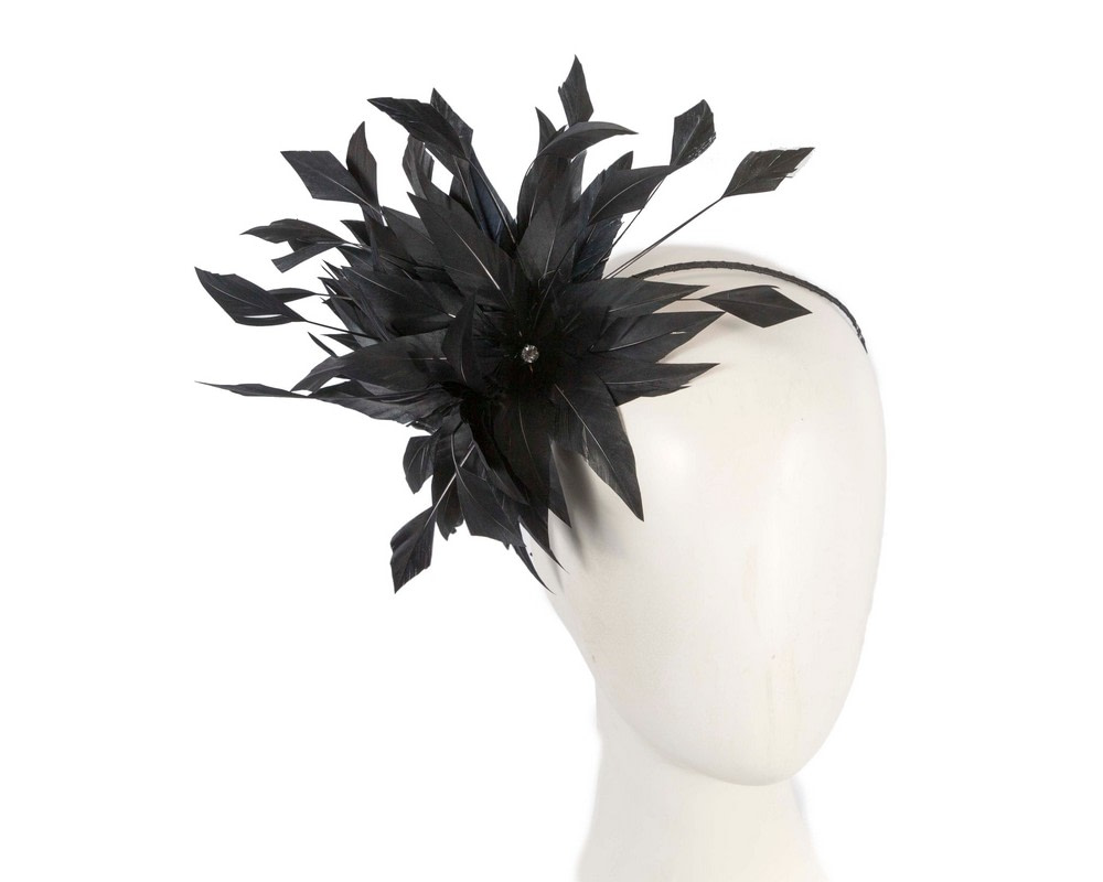 Black feather flower fascinator headband - Hats From OZ