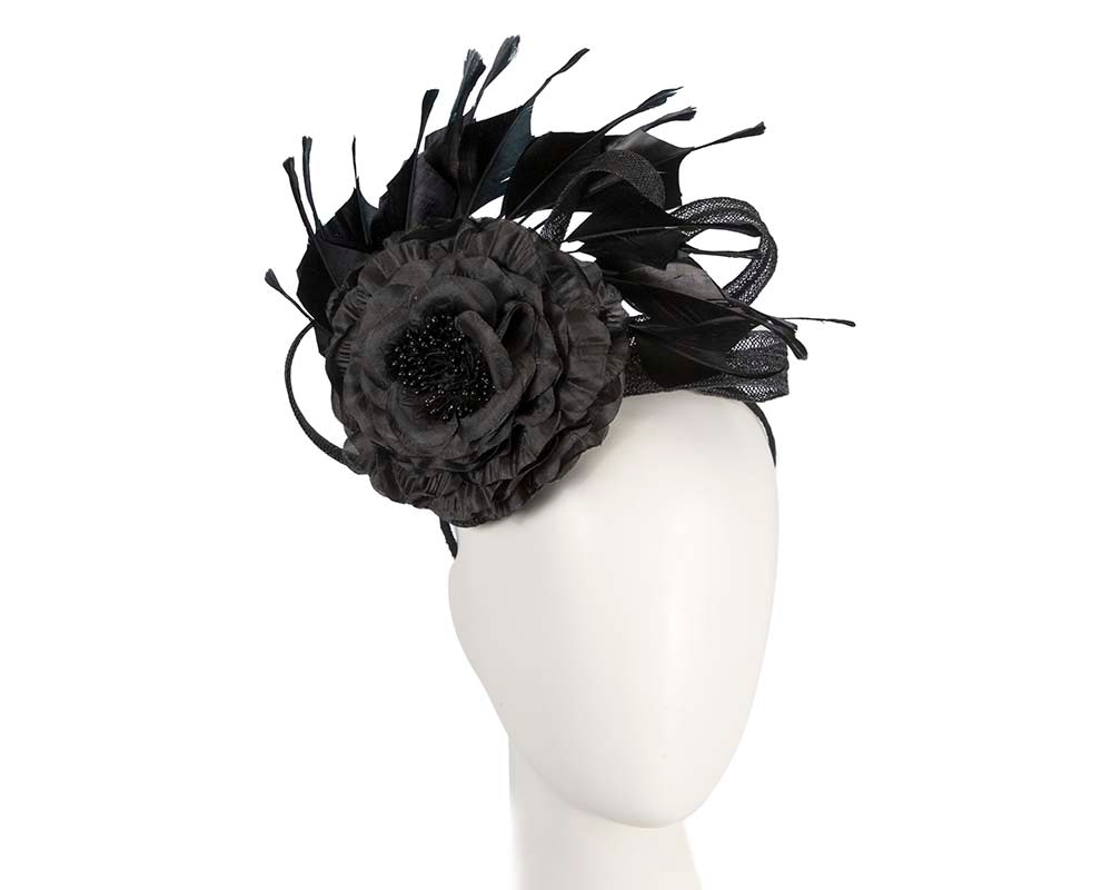 Black flower and feathers fascinator - Hats From OZ