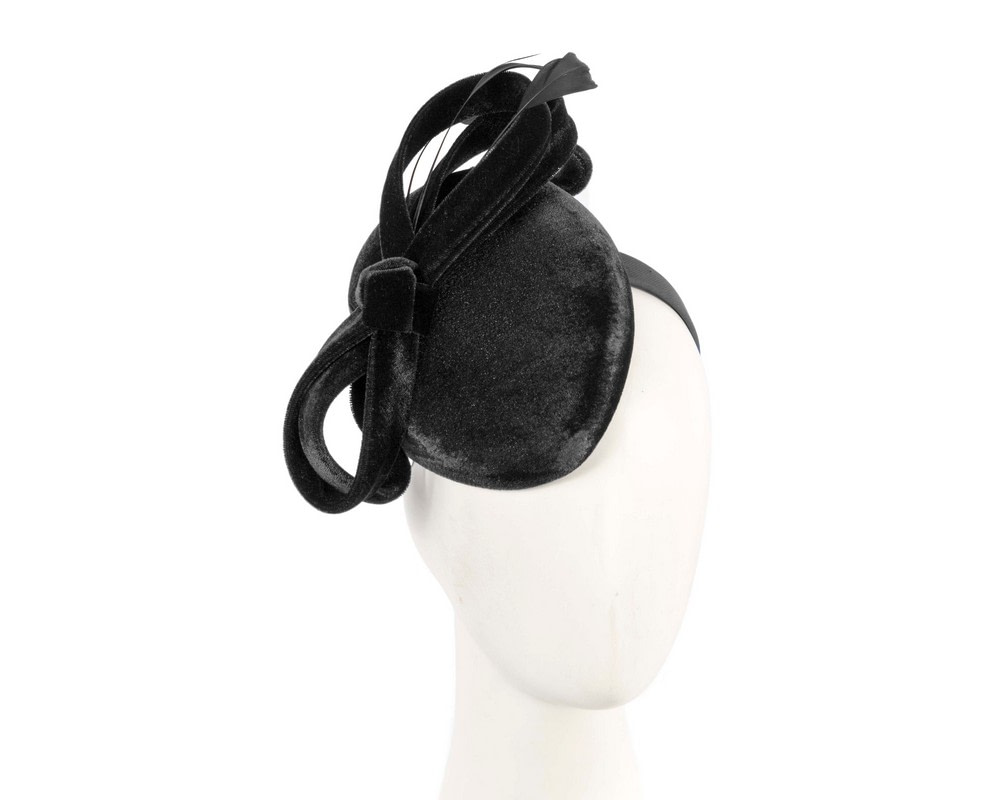 Black velvet pillbox winter fascinator - Hats From OZ