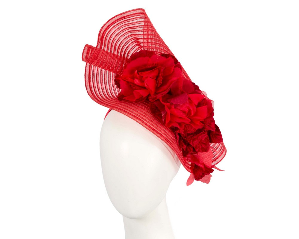 Large red racing fascinator with flowers by Fillies Collection - Hats From OZ