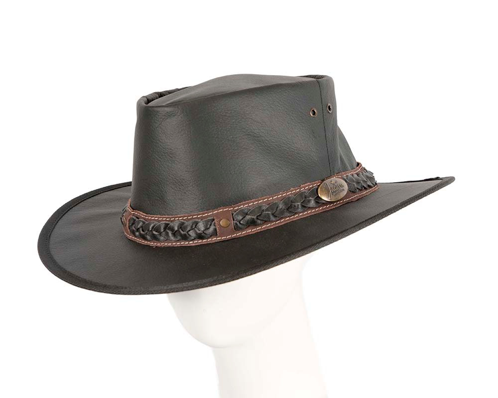 Black Australian Kangaroo Leather Crushable Outback Jacaru Hat - Hats From OZ