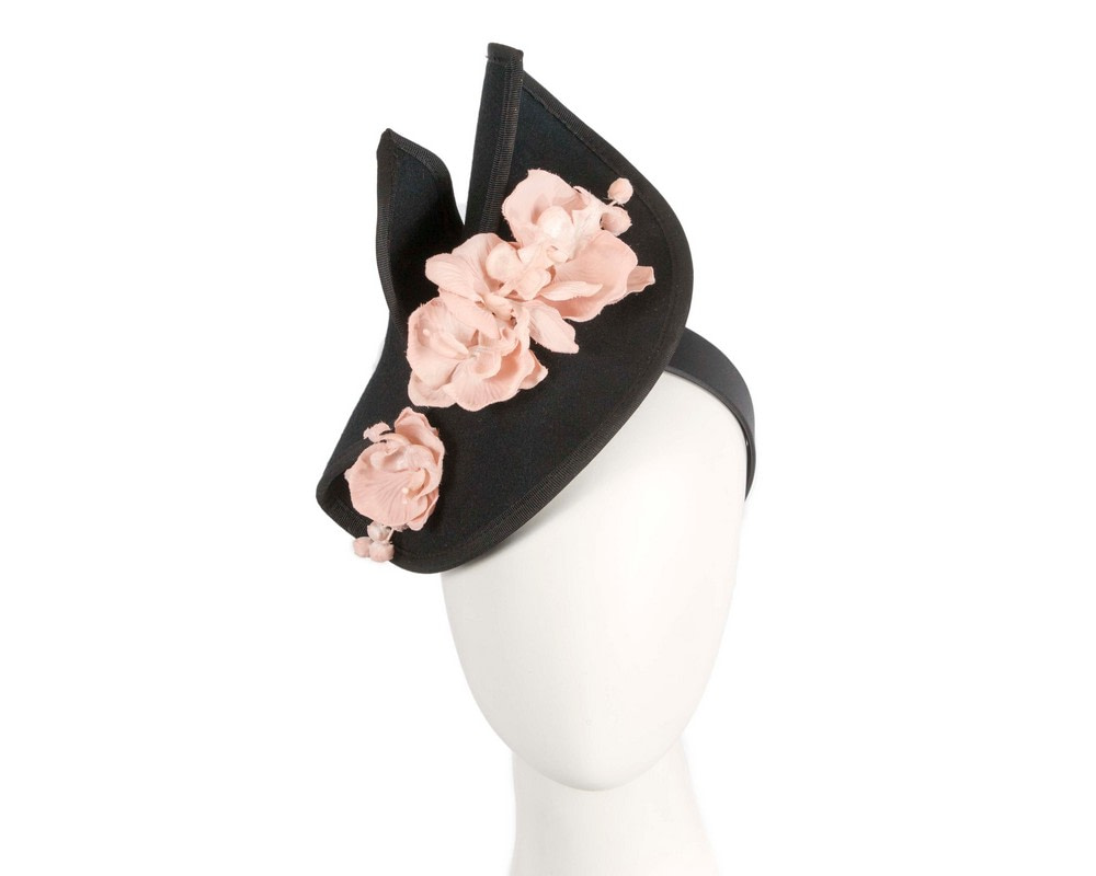 Black and nude winter felt fascinator with orchid - Hats From OZ