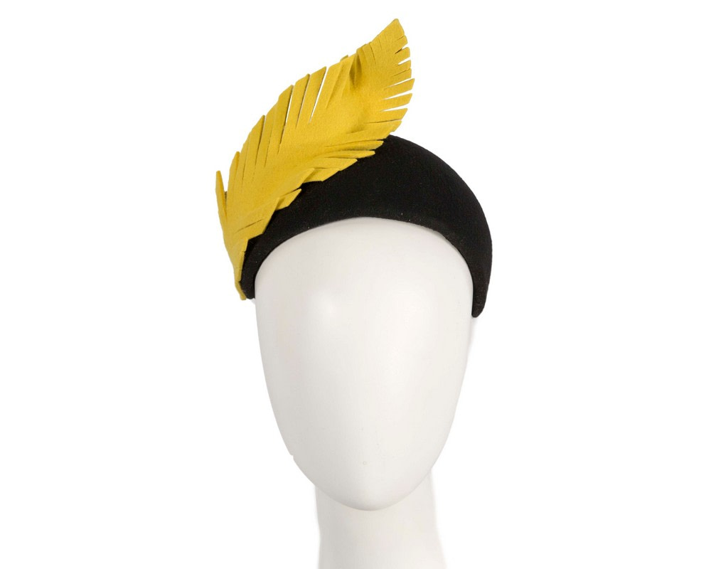 Bespoke black & yellow winter racing fascinator headband - Hats From OZ