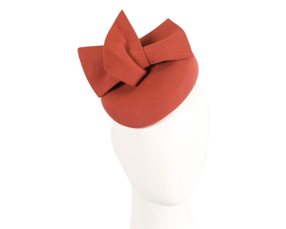 Rust orange felt winter racing pillbox fascinator - Hats From OZ