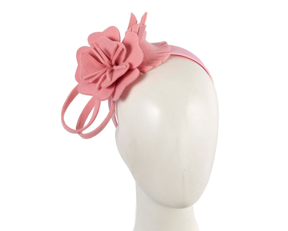 Pink felt flower winter fascinator by Max Alexander - Hats From OZ