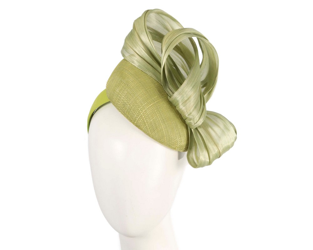 Lime pillbox fascinator with silk abaca bow by Fillies Collection - Hats From OZ