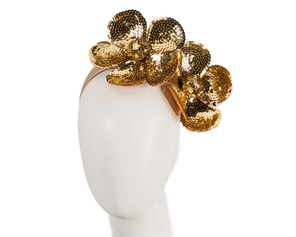 Shiny gold flower fascinator by Max Alexander - Hats From OZ