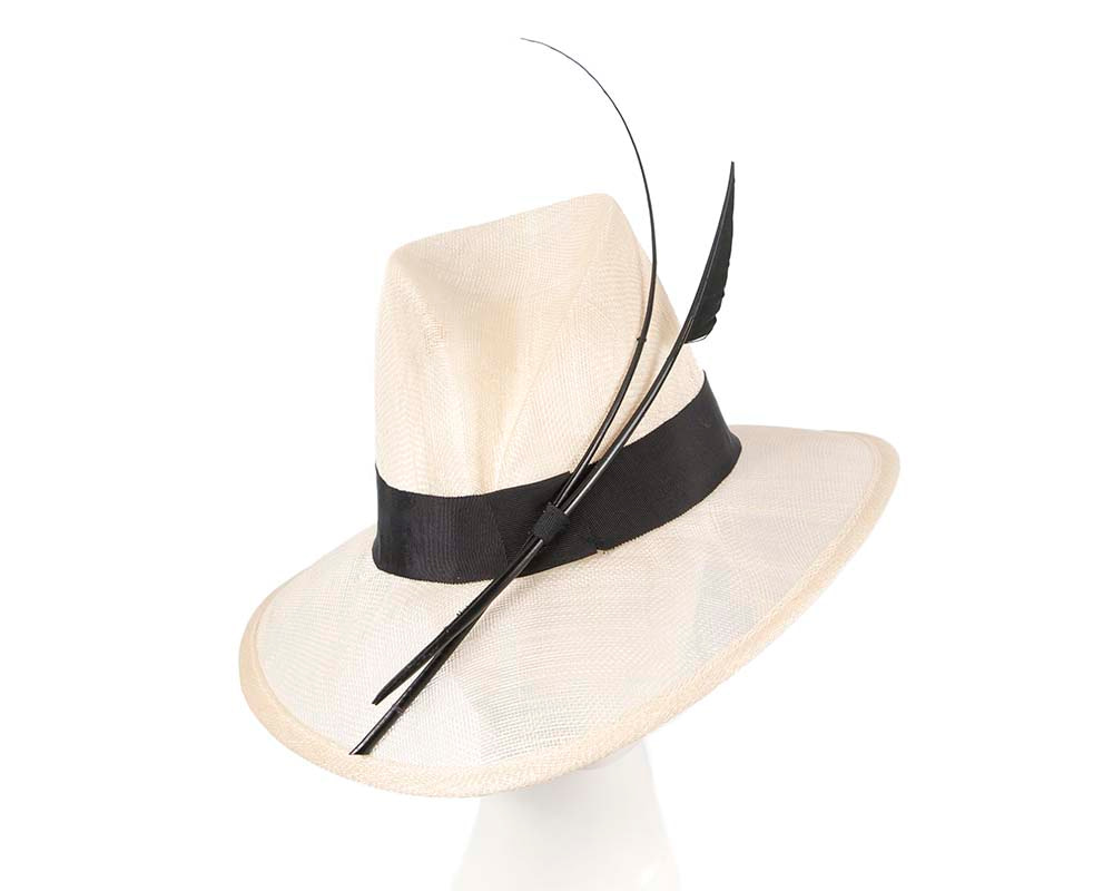 Cream and black sinamay fedora hat - Hats From OZ