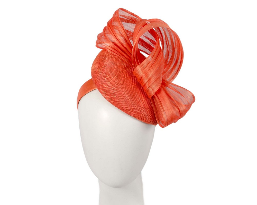 Orange pillbox fascinator with silk abaca bow by Fillies Collection S307OR - Hats From OZ