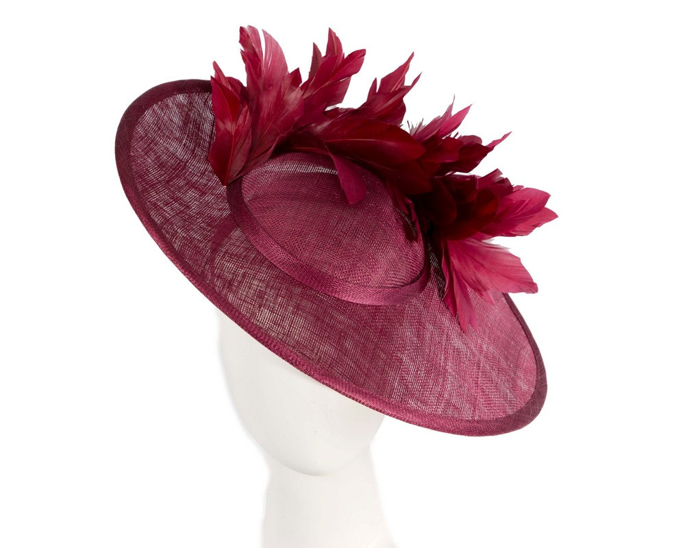 Large burgundy sinamay fascinator hat by Max Alexander - Hats From OZ