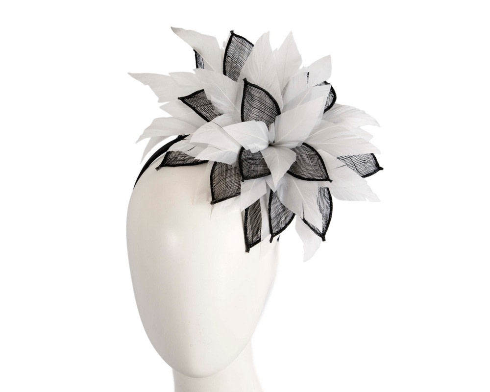 Black & White feathers flower fascinator by Max Alexander - Hats From OZ