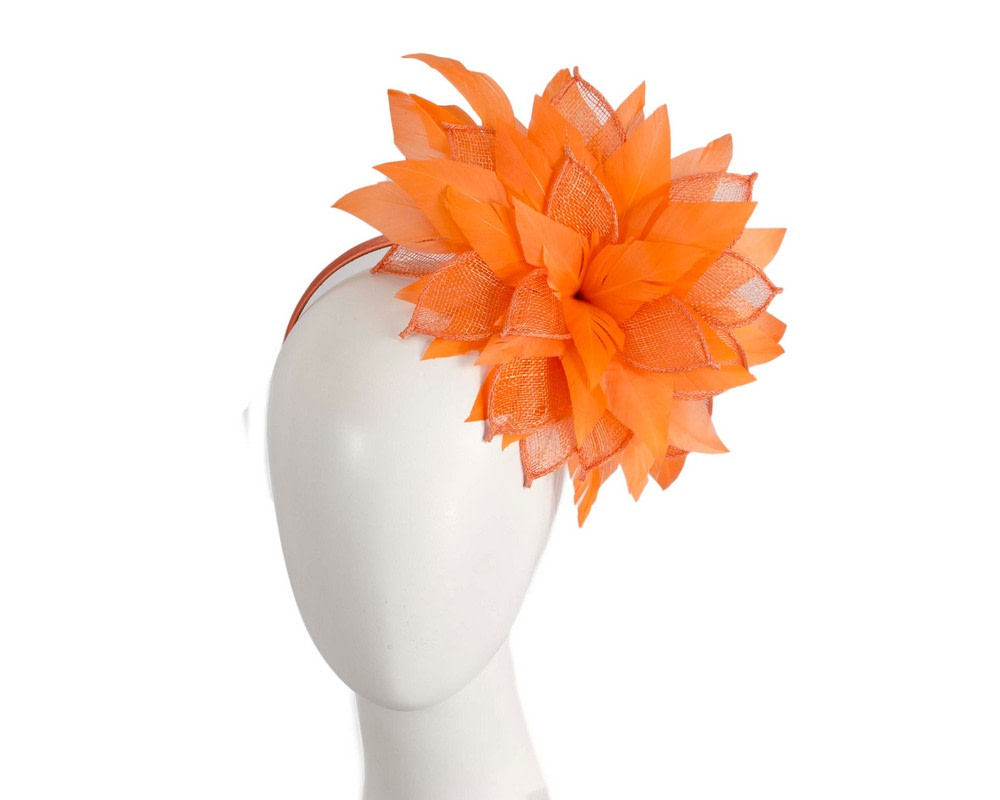 Orange feathers flower fascinator by Max Alexander - Hats From OZ