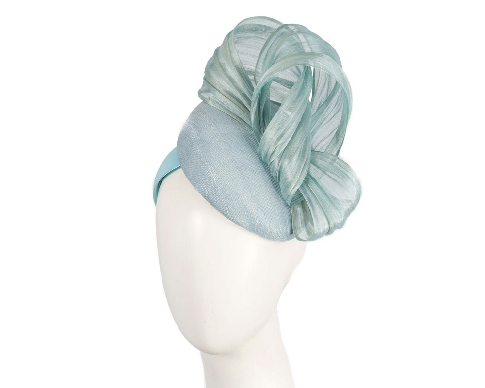 Light Blue pillbox fascinator with silk abaca bow by Fillies Collection S307LBL - Hats From OZ