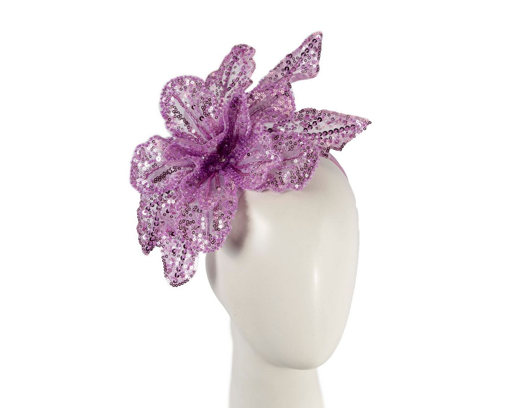 Shiny lilac lace fascinator by Fillies Collection - Hats From OZ