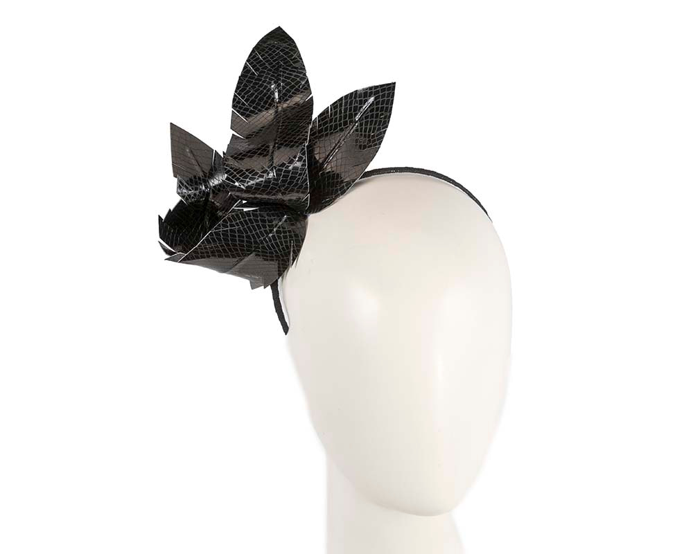 Black leather flower headband fascinator - Hats From OZ