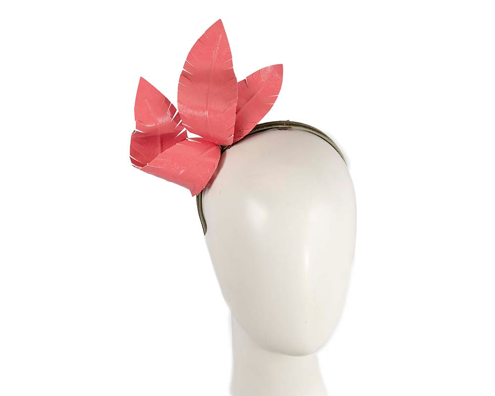 Coral leather flower headband fascinator - Hats From OZ