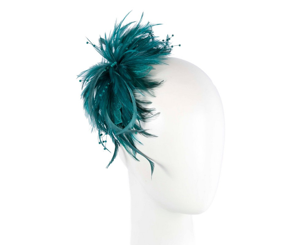 Teal custom made feather fascinator comb - Hats From OZ