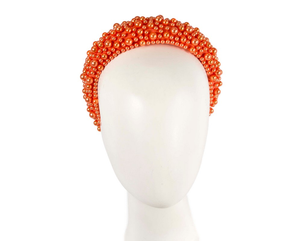 Orange pearl fascinator headband by Cupids Millinery CU430OR - Hats From OZ