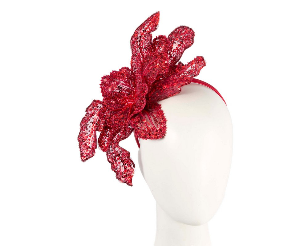 Shiny wine-colored lace fascinator by Fillies Collection - Hats From OZ