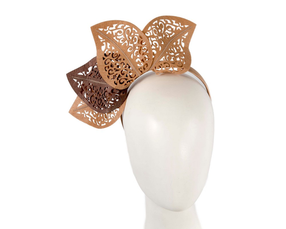 Modern beige & coffee racing fascinator by Max Alexander - Hats From OZ