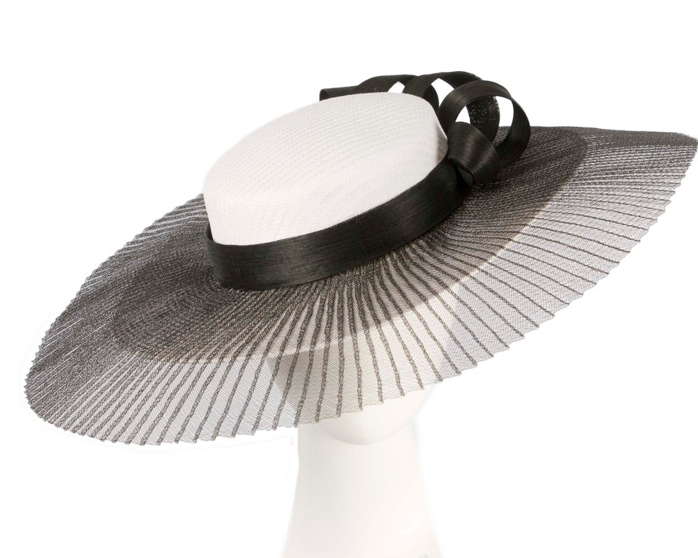 Large white & black boater hat by Fillies Collection - Hats From OZ