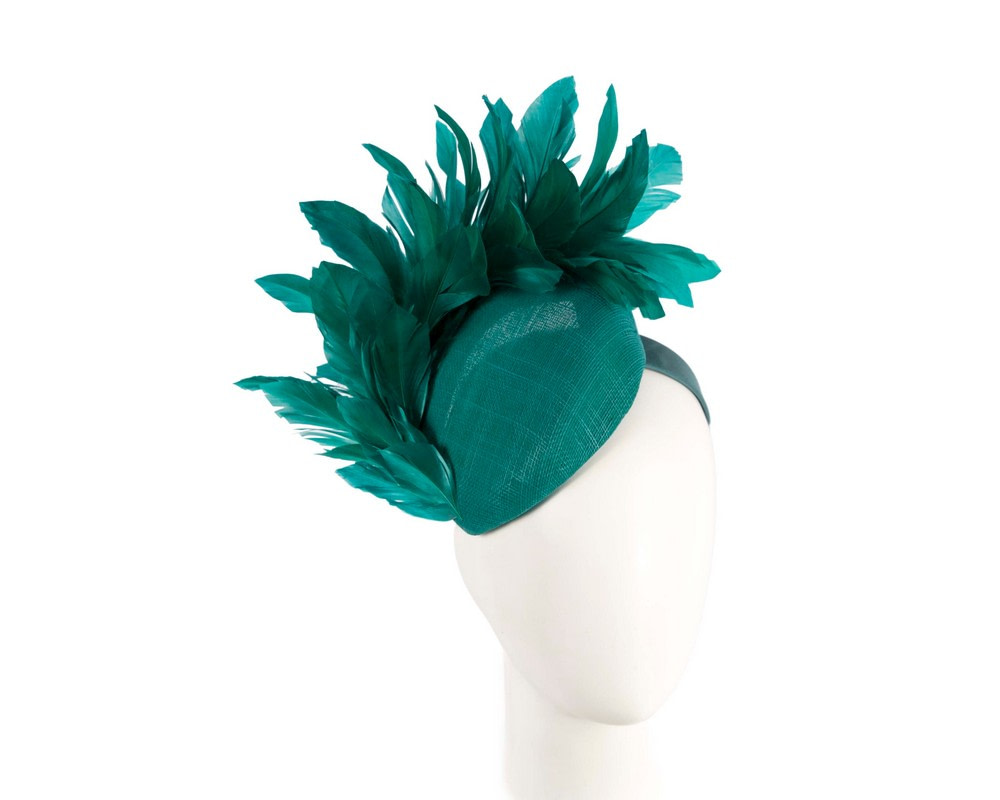 Teal Green feather spring facing fascinator - Hats From OZ