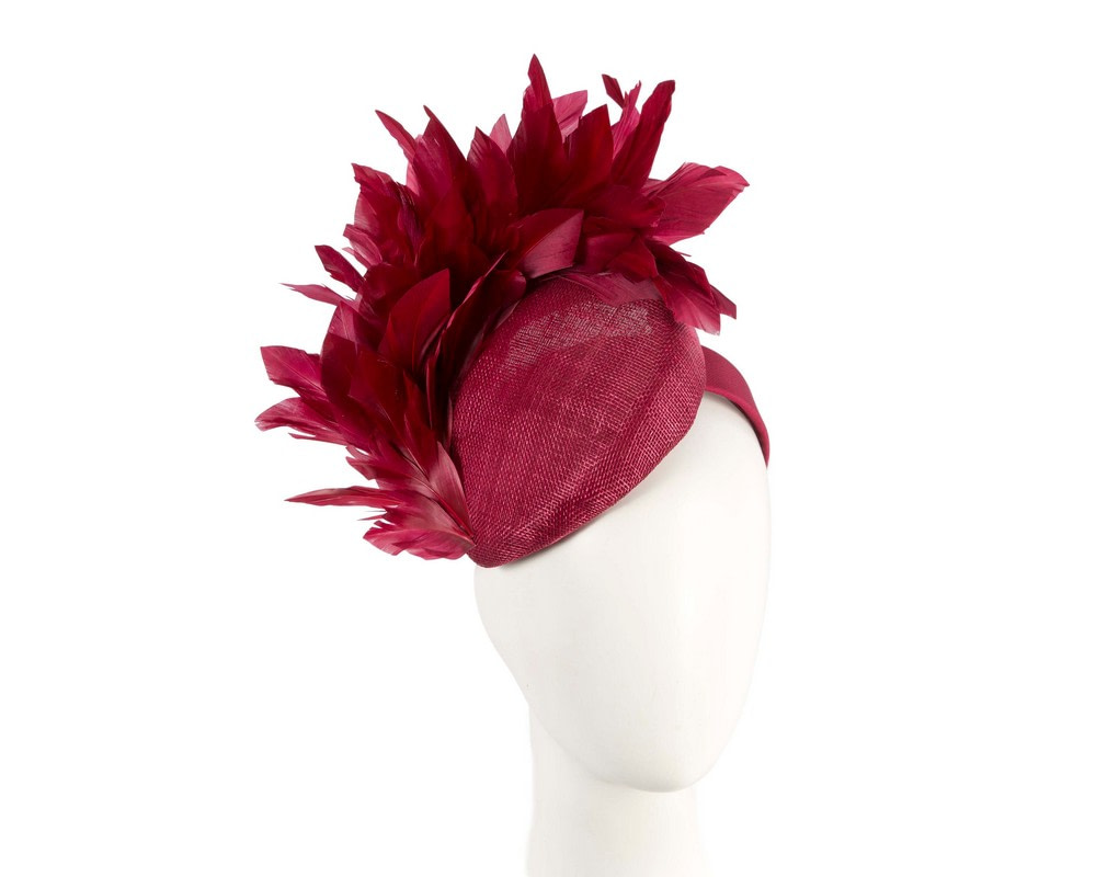 Burgundy feather spring facing fascinator - Hats From OZ