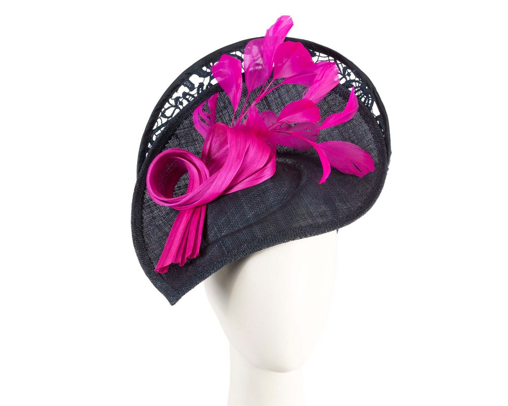 Bespoke navy & fuchsia racing fascinator by Fillies Collection - Hats From OZ