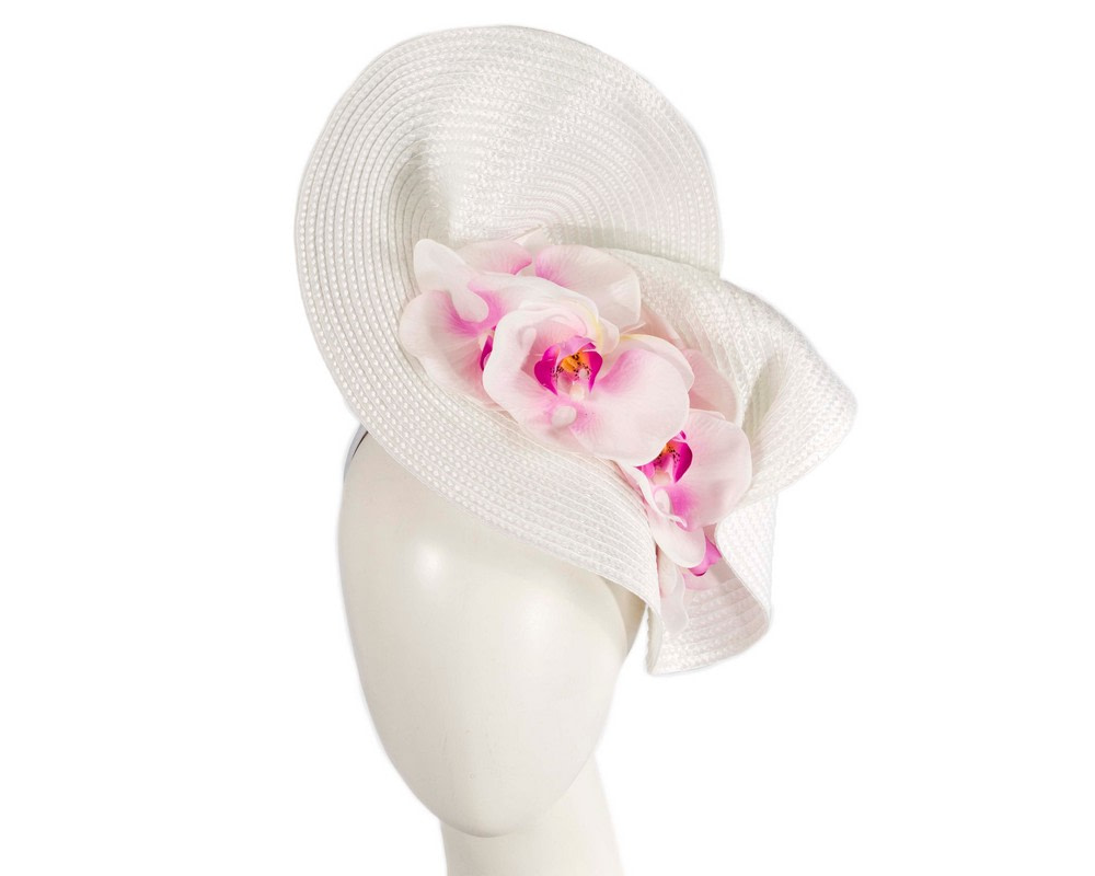 Large white fascinator with pink orchids by Fillies Collection - Hats From OZ