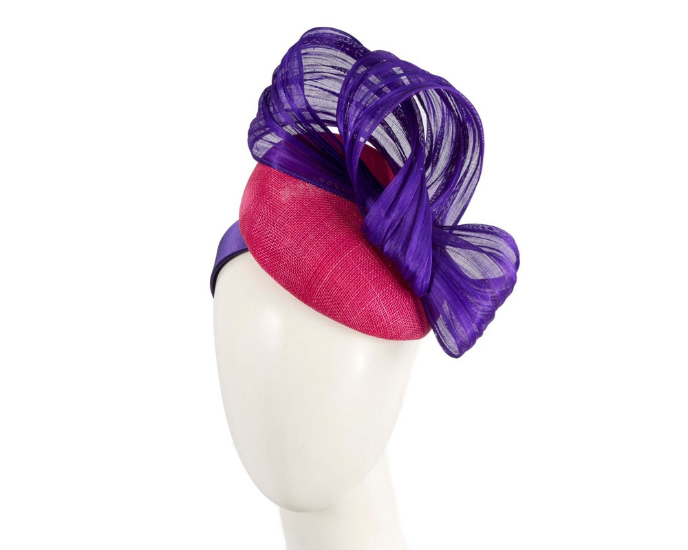 Fuchsia & Purple pillbox fascinator with silk abaca bow by Fillies Collection - Hats From OZ