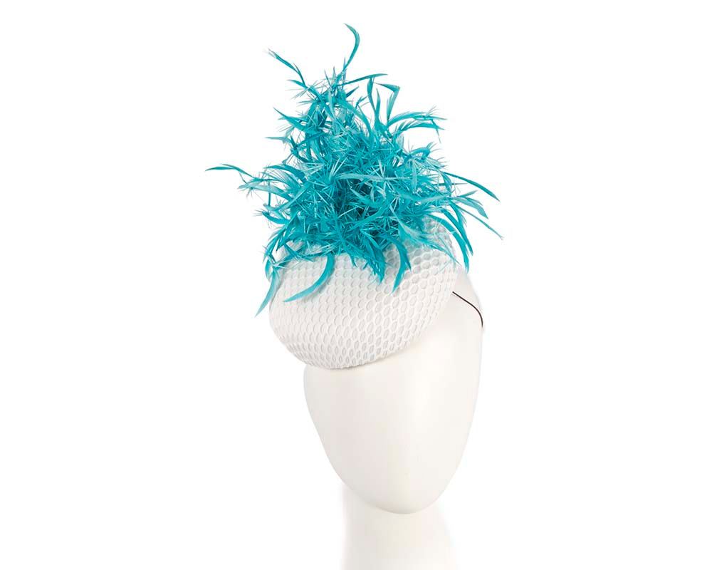 Bespoke White and Aqua fascinator by BELEIVERA - Hats From OZ