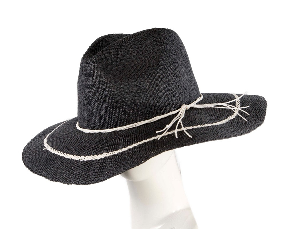 Navy Woven Natural Fiber Wide Brim Fedora - Hats From OZ