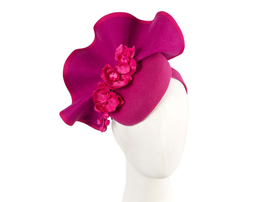 Fuchsia winter pillbox fascinator with flowers by Fillies Collection - Hats From OZ