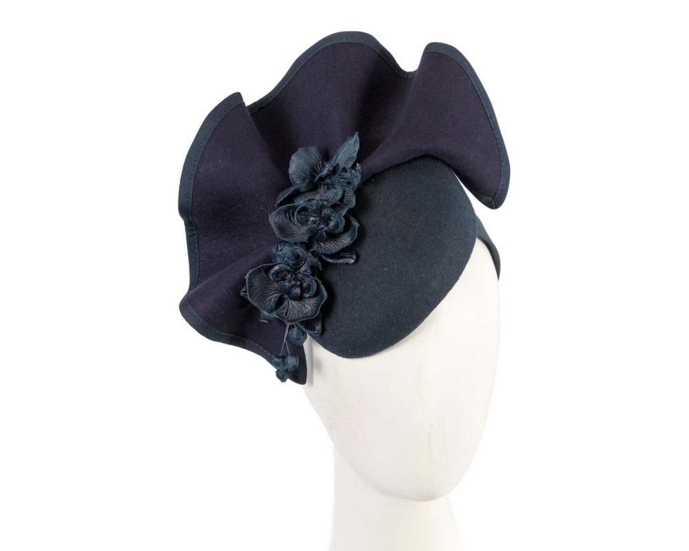 Navy winter pillbox fascinator with flowers by Fillies Collection - Hats From OZ