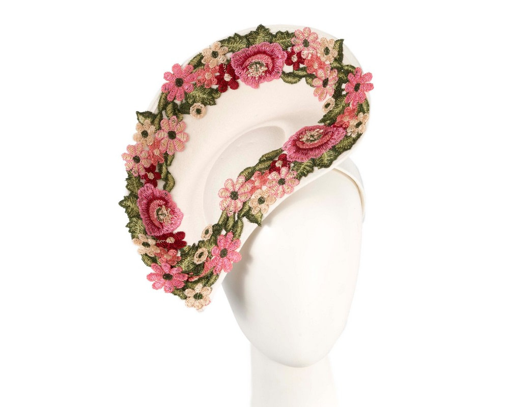 Floral Embroidered Cream Fascinator by Fillies Collection - Hats From OZ