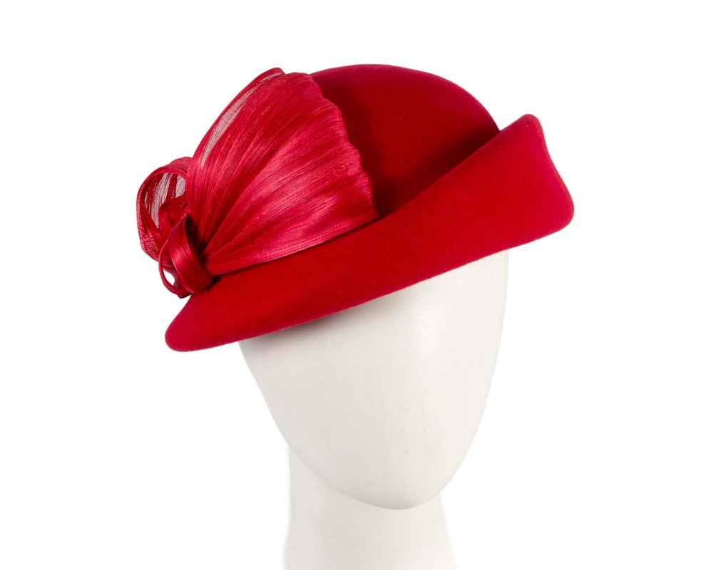 Elegant Red Felt Hat with Silk Abaca Trim by Fillies Collection - Hats From OZ