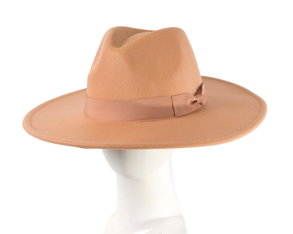 Camel Beige wide brim fedora hat - Hats From OZ