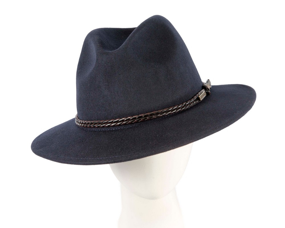 Unisex Navy Fedora Felt Wide Brim Crushable Hat - Hats From OZ