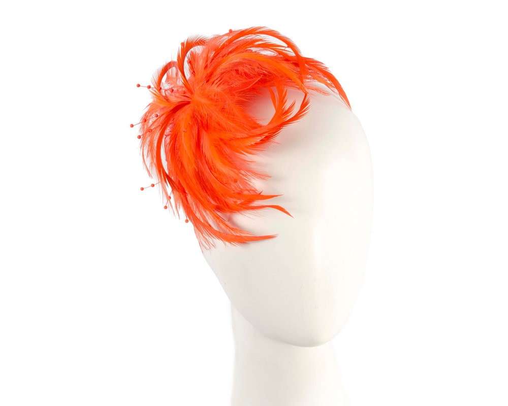 Orange custom made feather fascinator comb - Hats From OZ