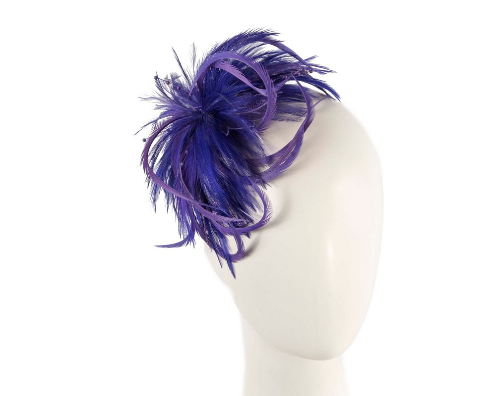 Purple custom made feather fascinator comb - Hats From OZ