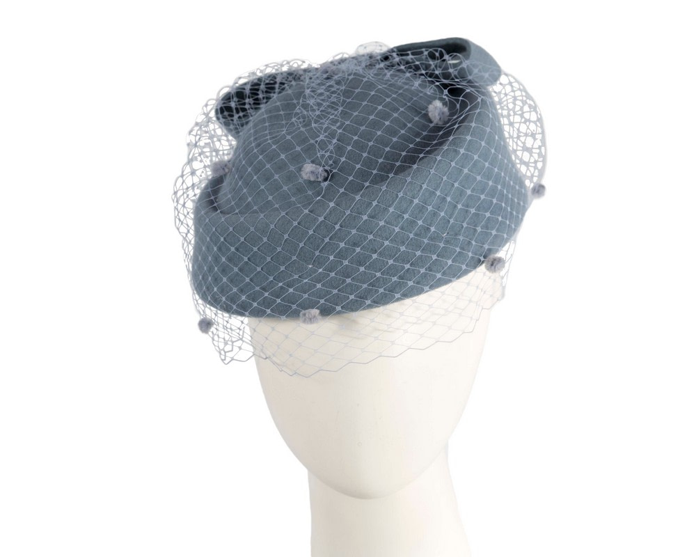 Light Blue felt pillbox hat with face veil by Max Alexander - Hats From OZ