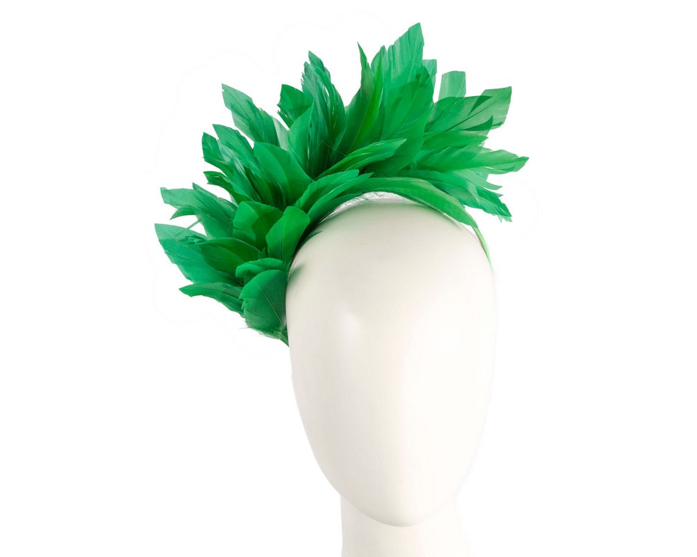 Green feather fascinator headband by Max Alexander - Hats From OZ